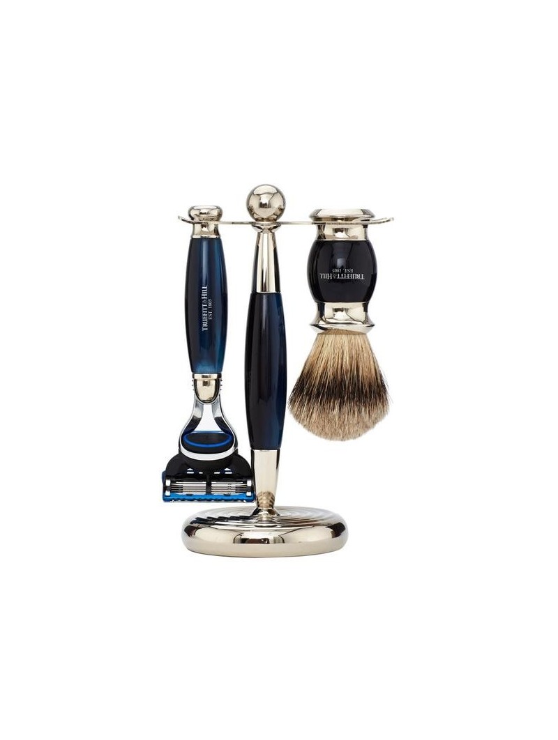 Truefitt & Hill Edwardian Set Faux Blue Shaving Brush, Razor Gillette® Fusion & Stand