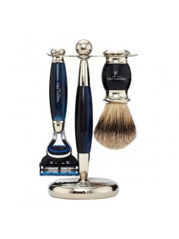 Truefitt & Hill Edwardian Set Faux Blue Shaving Brush, Razor Gillette® Fusion & Stand