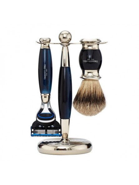 Truefitt & Hill Edwardian Set Faux Blue Shaving Brush, Razor Gillette® Fusion & Stand