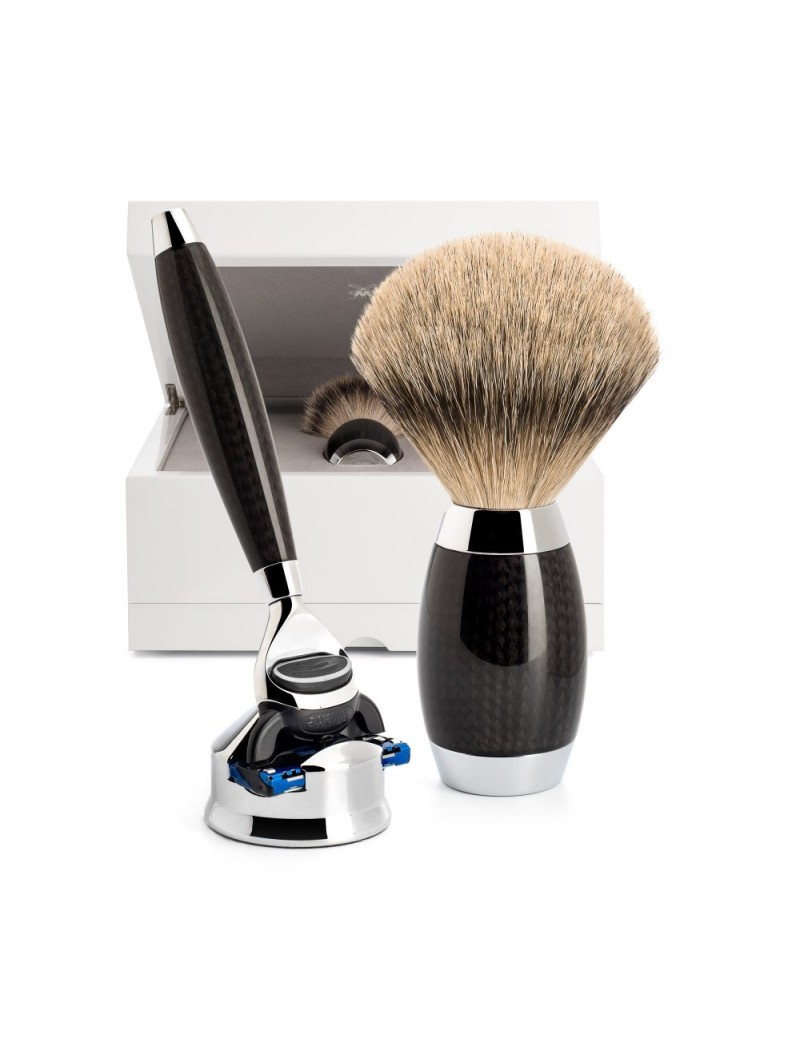 Set Afeitado Brocha de Afeitar Punta Plata & Maquinilla Gillette Fusion Carbono Mühle