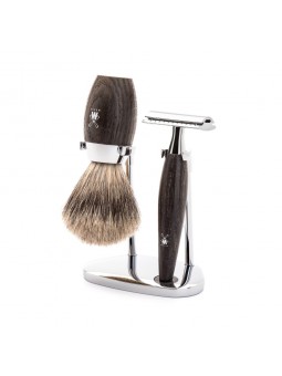 Set Afeitado Mühle Brocha Afeitar Fine Badger, Maquinilla Clásica & Stand Madera Roble Serie Kosmo