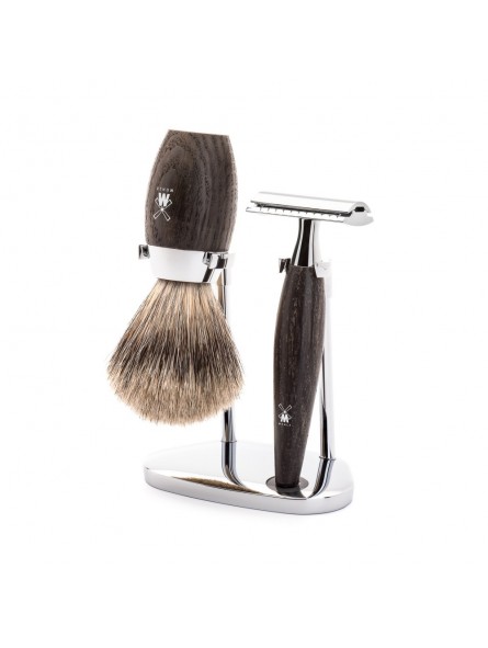 Set Afeitado Mühle Brocha Afeitar Fine Badger, Maquinilla Clásica & Stand Madera Roble Serie Kosmo