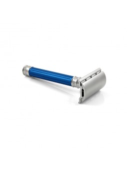 Edwin Jagger Double Edge Stainless Steel Safety Razor Grooved Anodised Blue