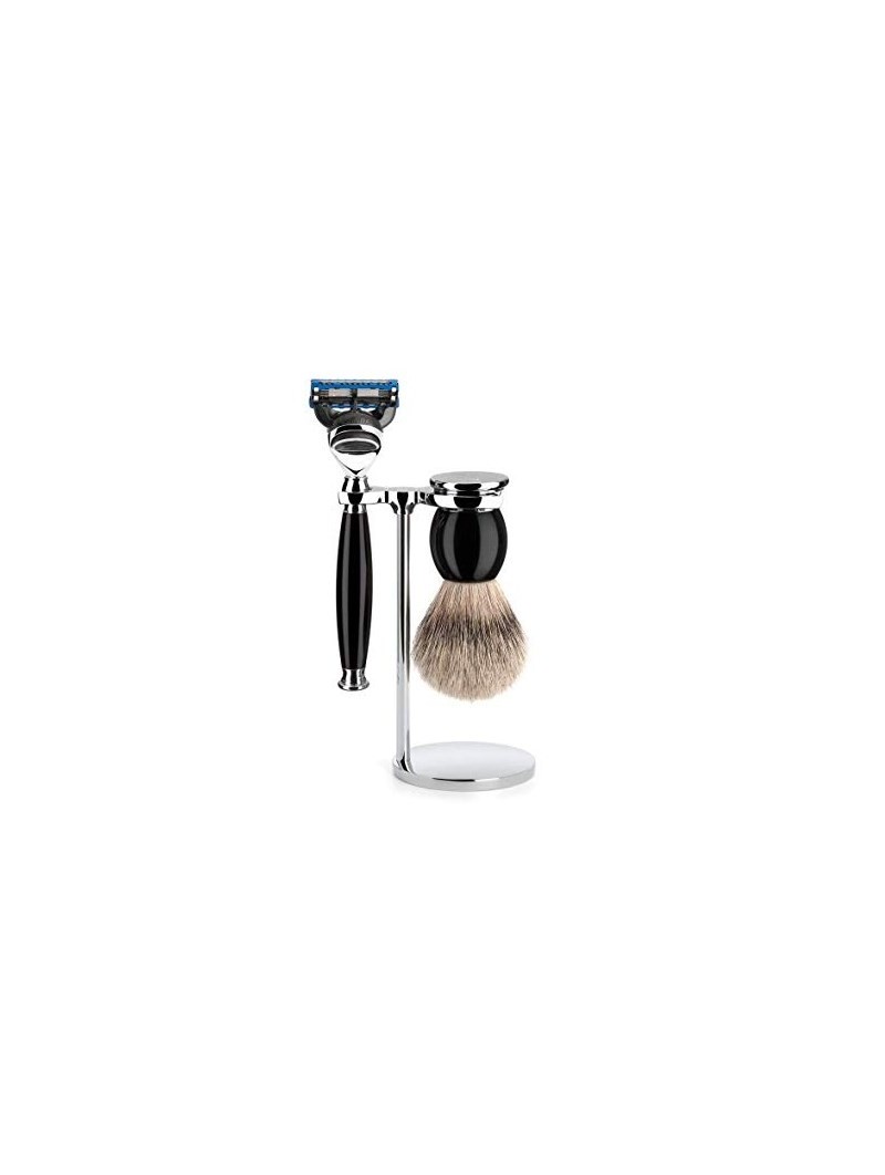 SOPHIST - High-Grade Black Resin, Gillette Fusion Razor, Silvertip Badger Shaving Set from MÜHLE