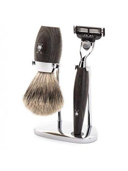 Set de Afetar con Maquinilla Gillette Mach3, Brocha Tejón Dos Bandas y Soporte Kosmo Roble Mühle