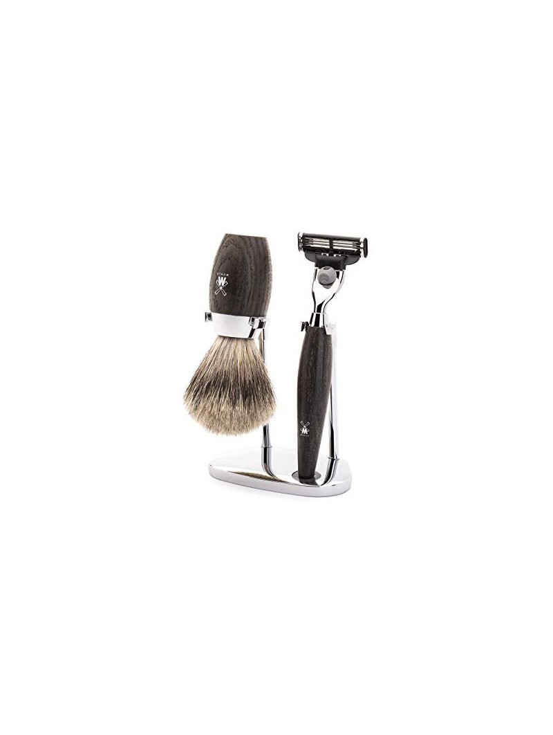 Set de Afetar con Maquinilla Gillette Mach3, Brocha Tejón Dos Bandas y Soporte Kosmo Roble Mühle