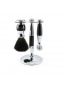 Set Clasic Razor, Shaving Brush Synthetic Fibre and Stand Black