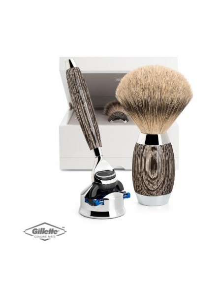 Set Afeitado Brocha de Afeitar Punta Plata & Maquinilla Gillette Fusion Roble Antiguo Mühle