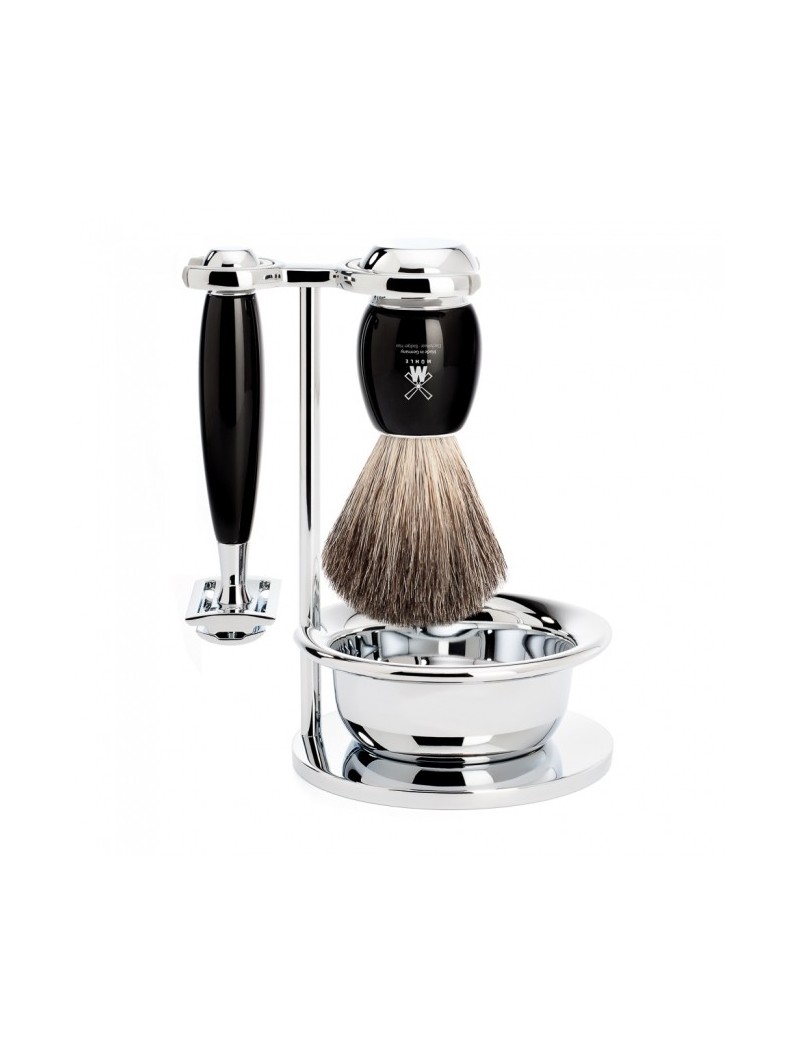 Mühle Vivo Shaving Set Pure Badger Shaving Brush & Safety Razor & Bowl Black Resin