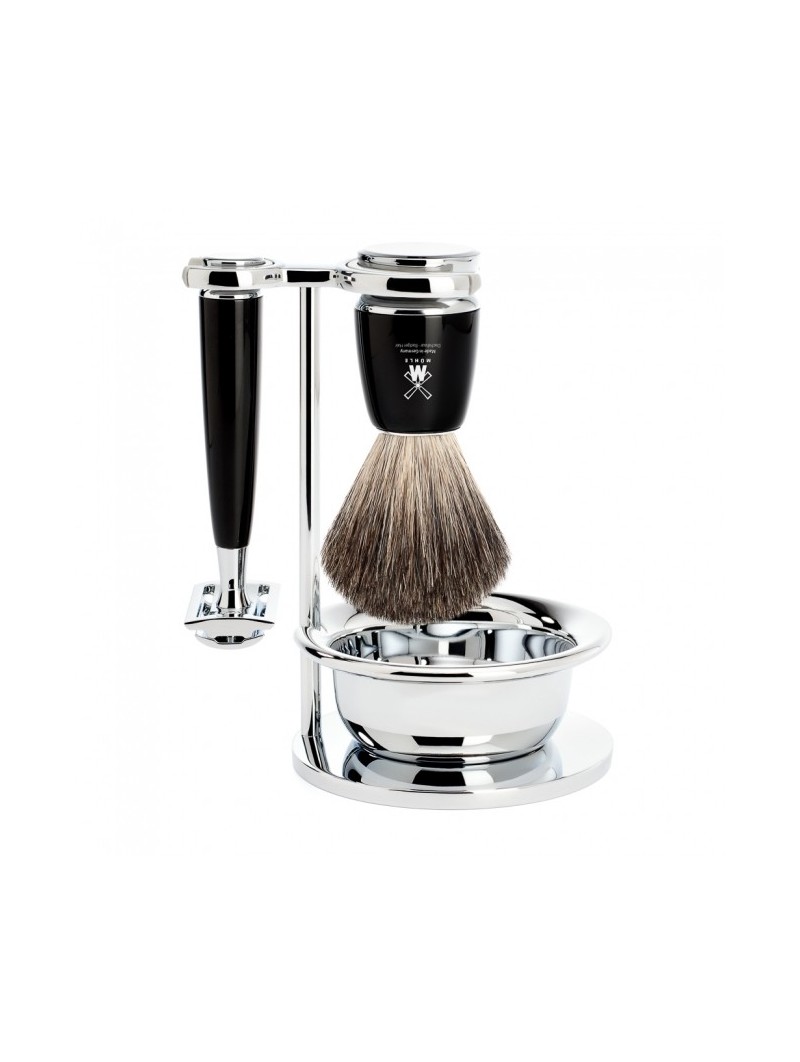 Mühle Rytmo Shaving Set Pure Badger Shaving Brush, Safety Razor Resin Black  & Bol 