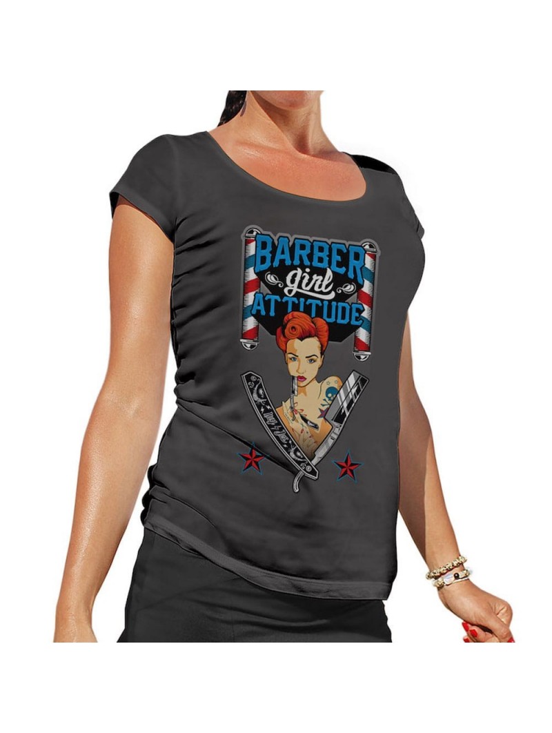 Camiseta Barber Girl Attitude Hey Joe Gris Talla L